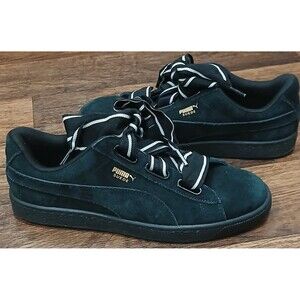 HTF! Puma Suede "Heart Satin ll" 364084 01 ALL BLACK WOMEN'S US SIZE 11 LNC